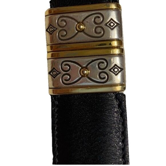 Brighton Leather Belt Reversable Black Brown Gold and Silver Tone B40139 Large